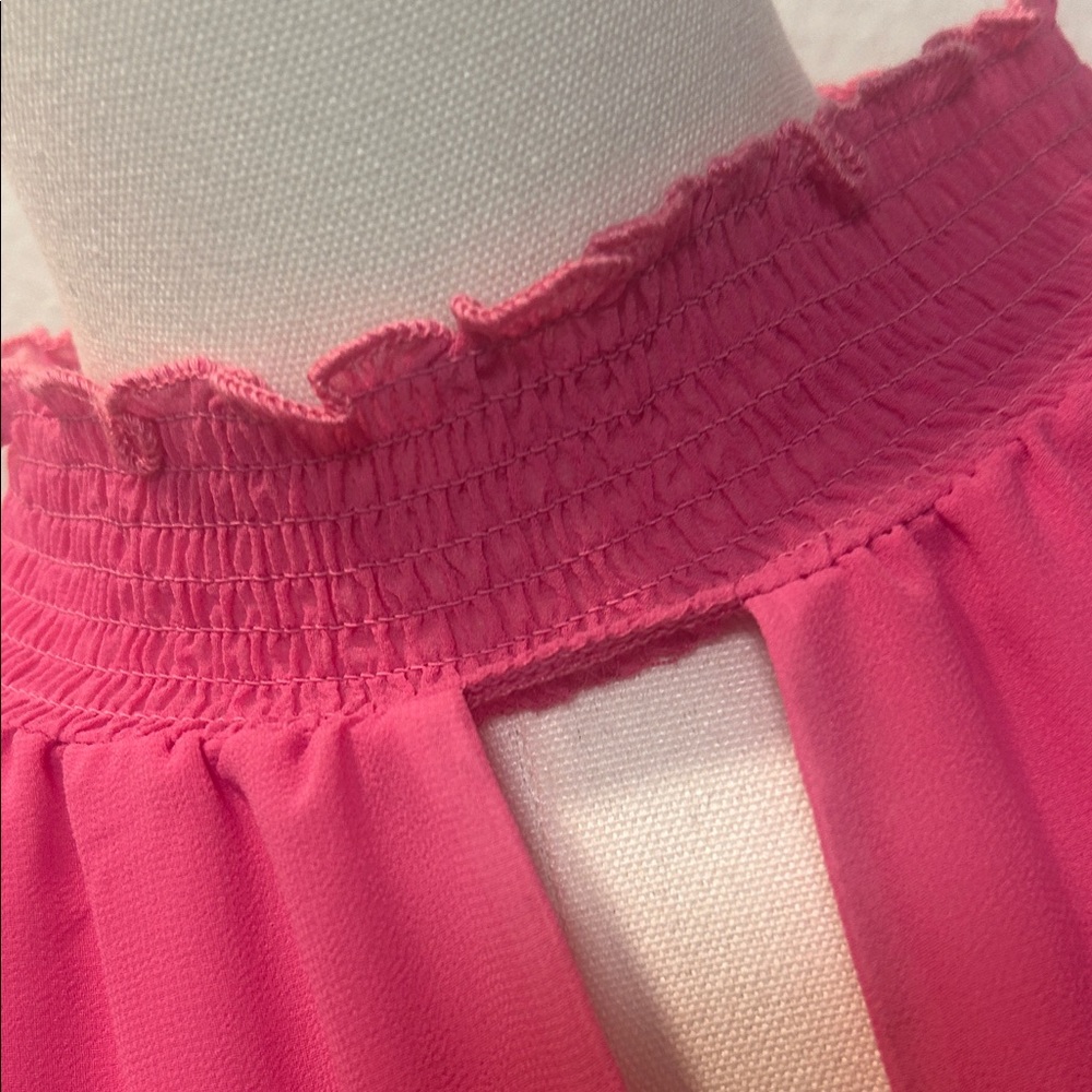 1. State Hot Pink Mock Neck Keyhole Ruffle Sleeve Blouse - Picture 5 of 12